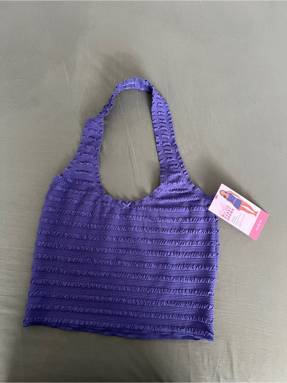 Smocked Halter Crop Top in Navy - Size L